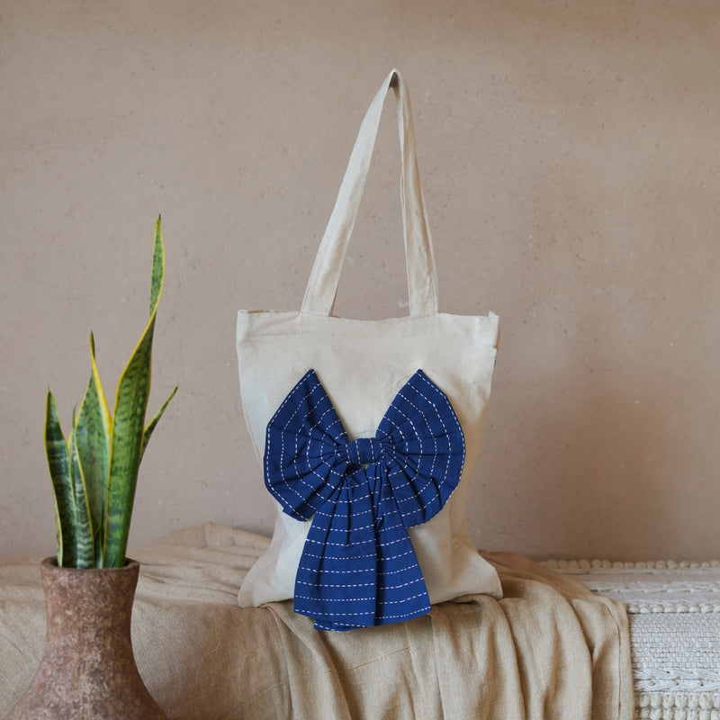 Kantha Embroidered Bow Tote Bag