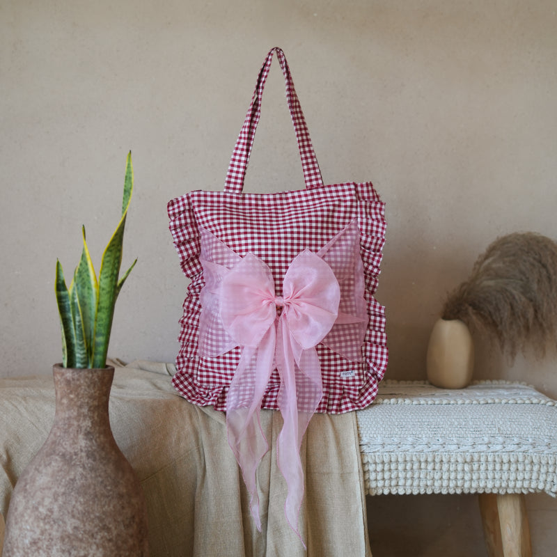 Gingham Bow Tote Bag