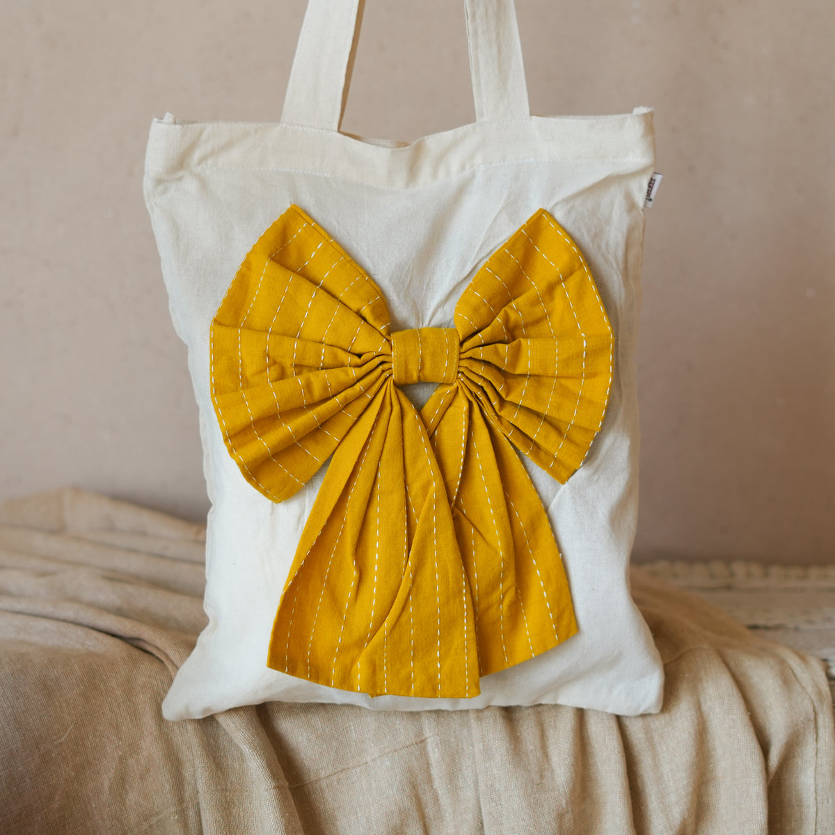 Kantha Embroided Bow Tote Bag