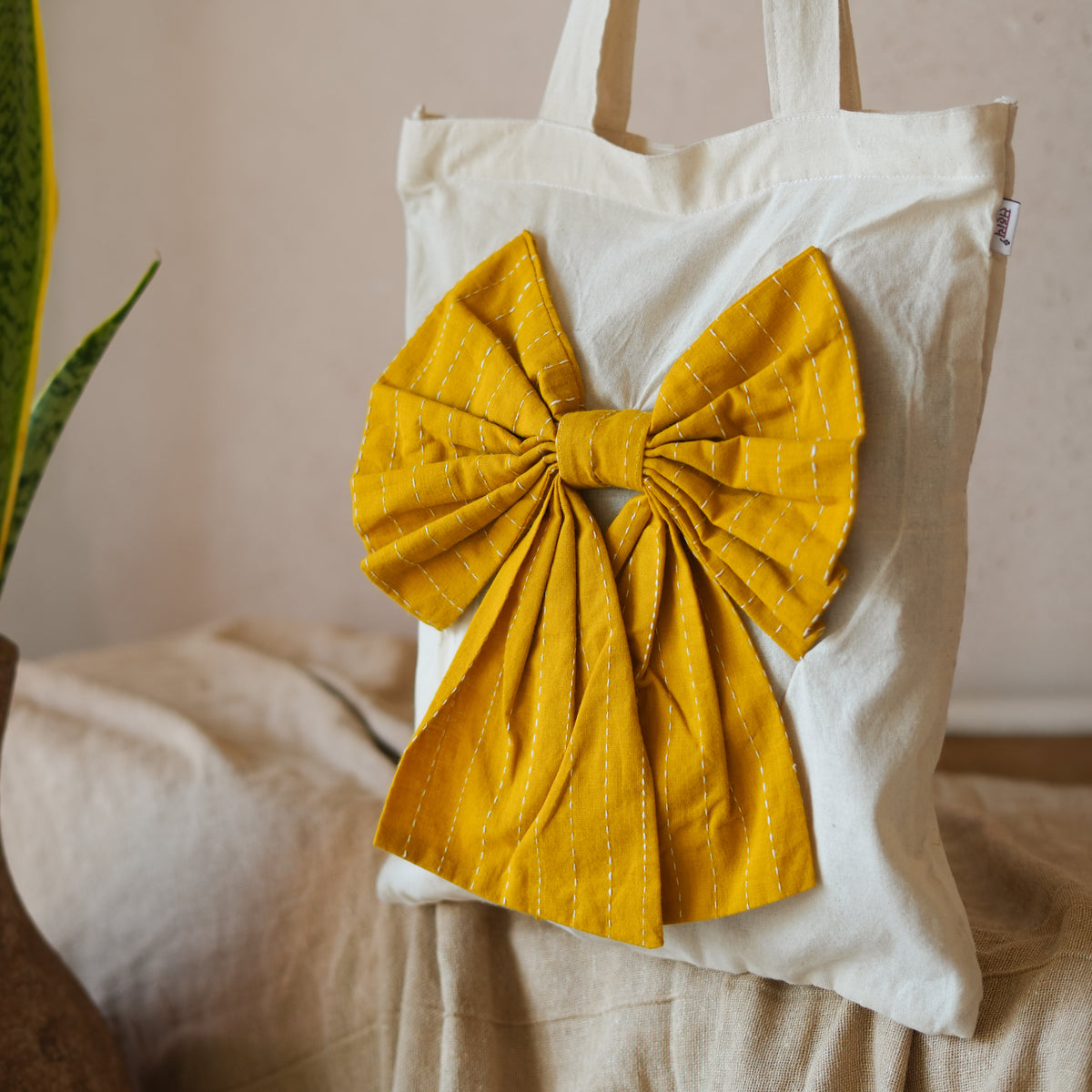 Kantha Embroided Bow Tote Bag