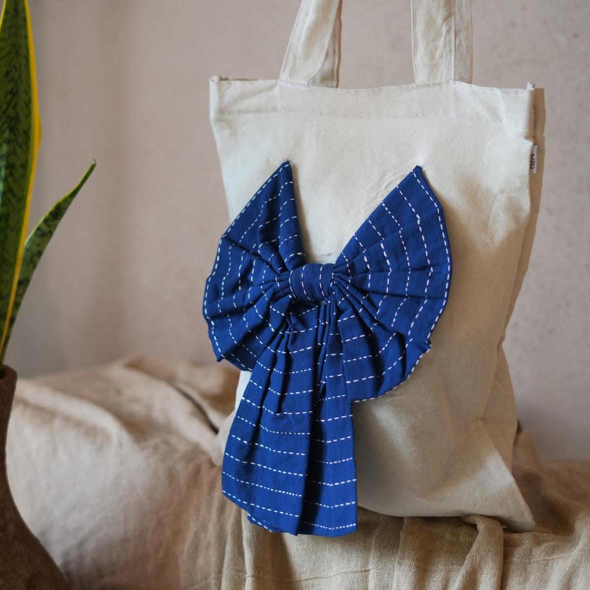 Kantha Embroidered Bow Tote Bag