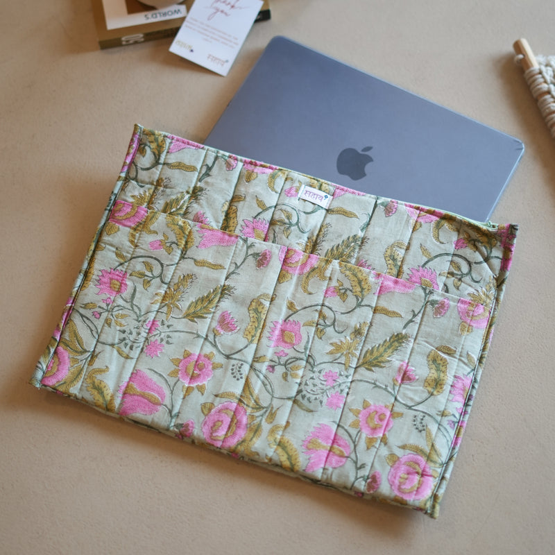 Sage Floral Quilted Laptop Sleeve