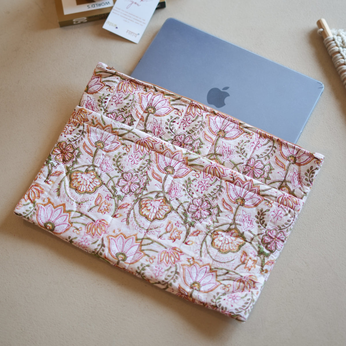 Blush Floral Quilted Laptop Sleeve
