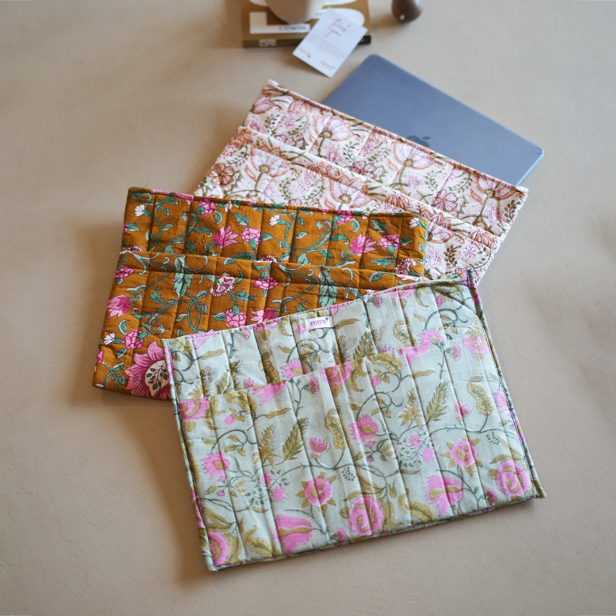 Blush Floral Quilted Laptop Sleeve