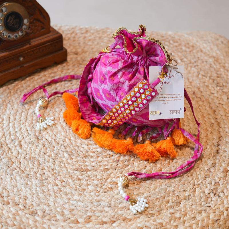 Pink Ikkat Potli Bag