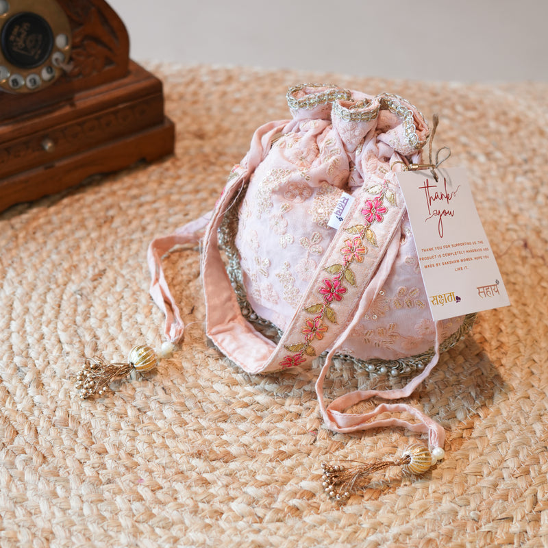 Blush Pink Embroidered Potli Bag