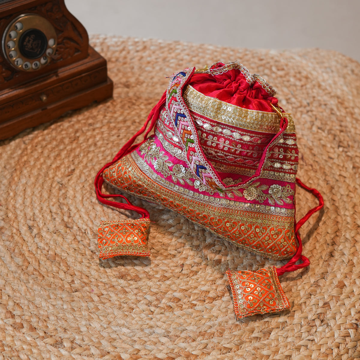 Embroidered Red Potli Bag
