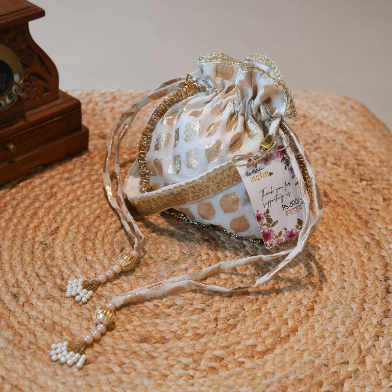 White and Gold Potli Bag