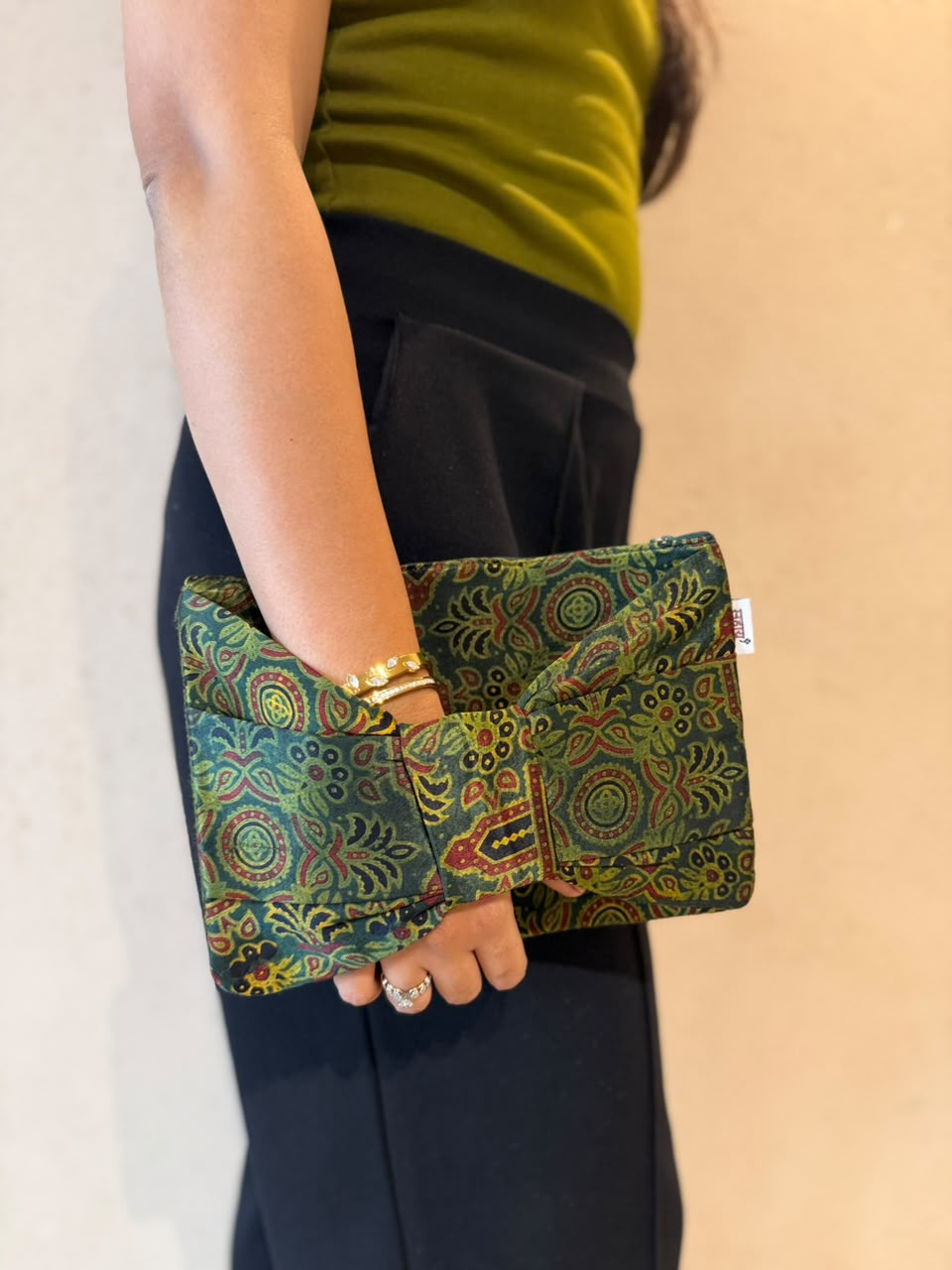 Ajrakh Gaji Bow Knot Pouch