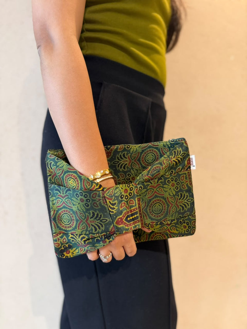 Ajrakh Gaji Bow Knot Pouch